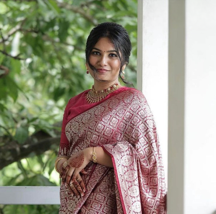 Silver Maroon Banarasi silk saree