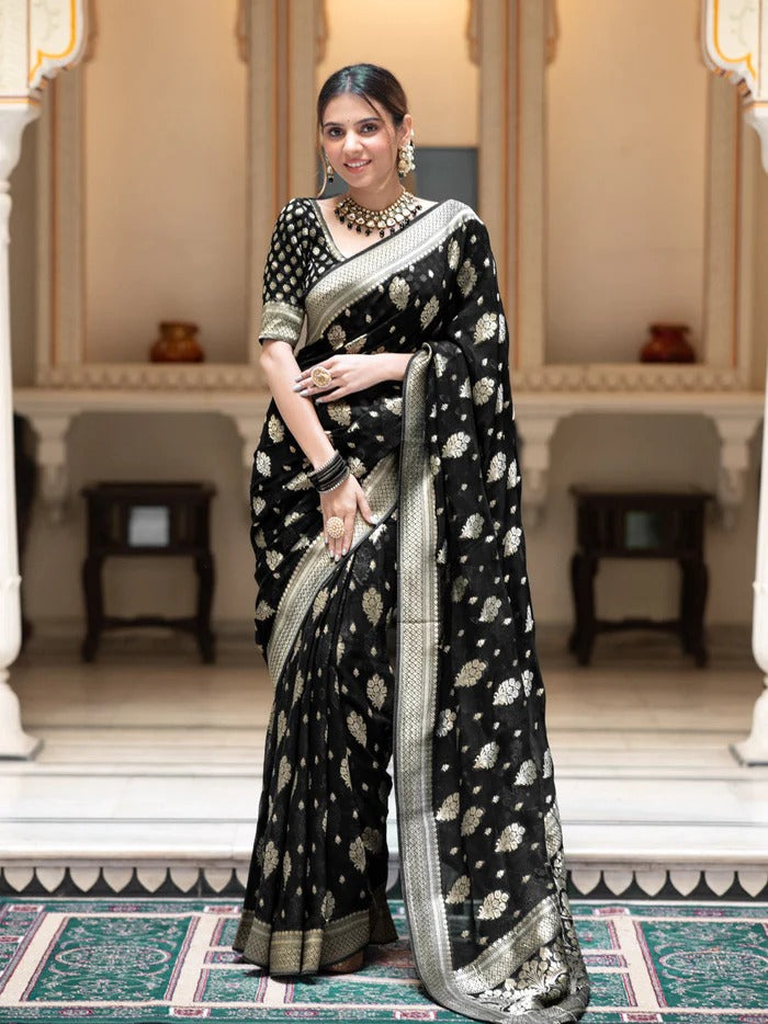 Hevy brocade and gold zari work blazik silk saree