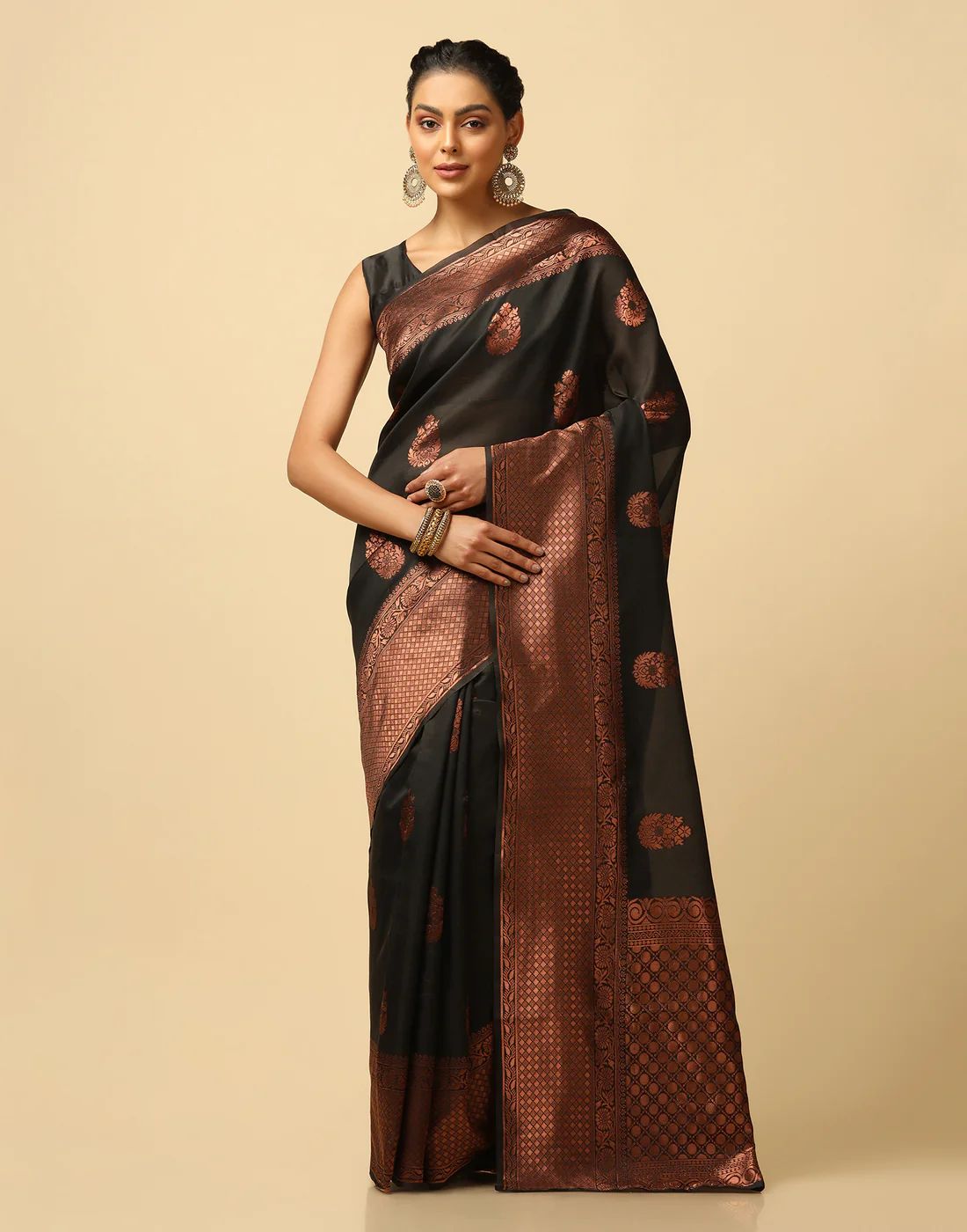 Copper Black Banarasi silk saree