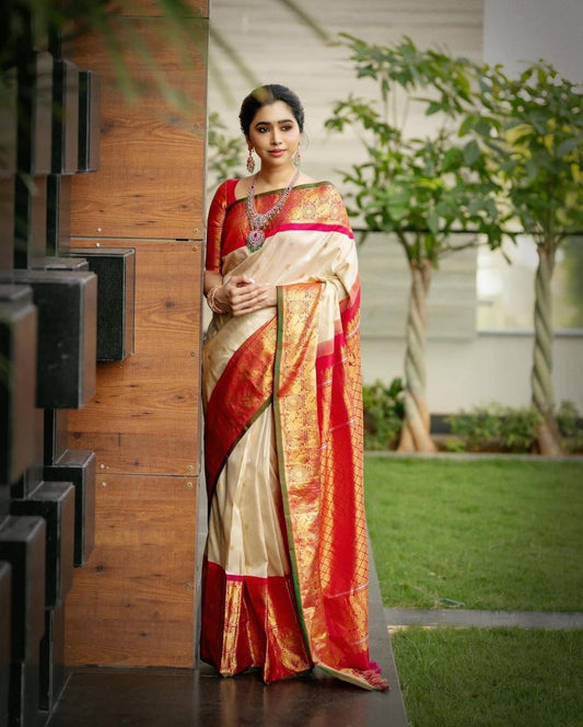 cream n light pink blazik silk saree aarti ravi