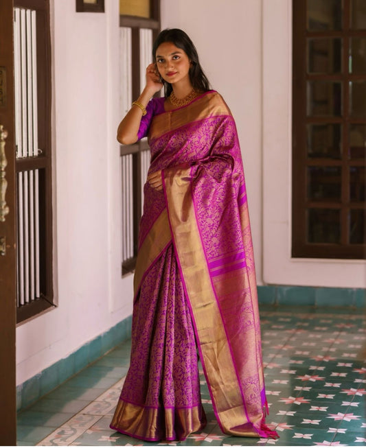 blazik lunch pink copper zari work silk saree