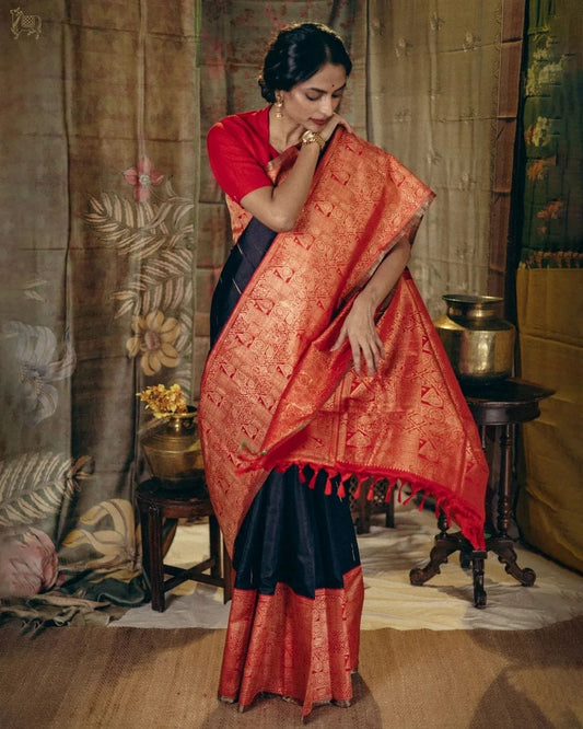 new red border blazik silk saree