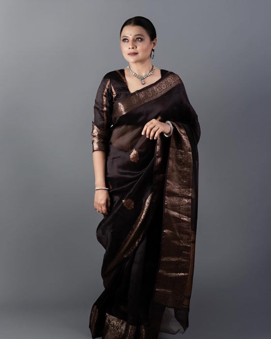 blazik black copper new silk saree