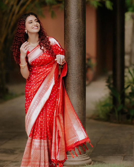 red silver work new silk saree