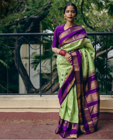 Purple N Pista Blazik Banarasi Silk Saree