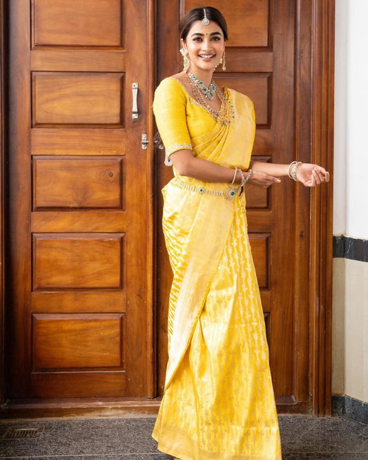 light yellow silver work new blazik silk saree