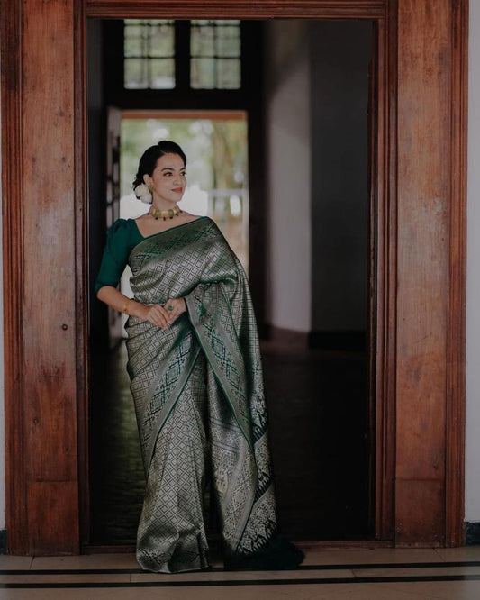 Green N Silver Silk Saree