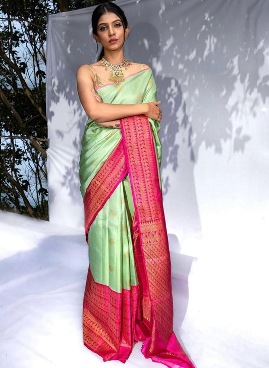 Pink N Pista Blazik Banarasi Silk Saree