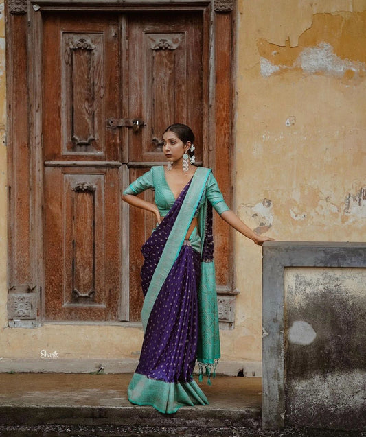 new blue and firozi silk threads blazik silk saree