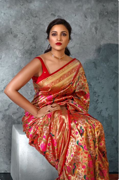 Gold Red pethani saree