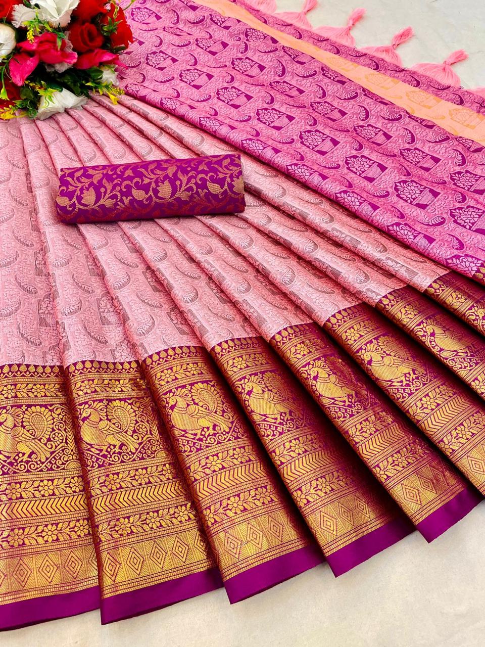 Impressive Rangoli Cotton Blazik Silk Saree