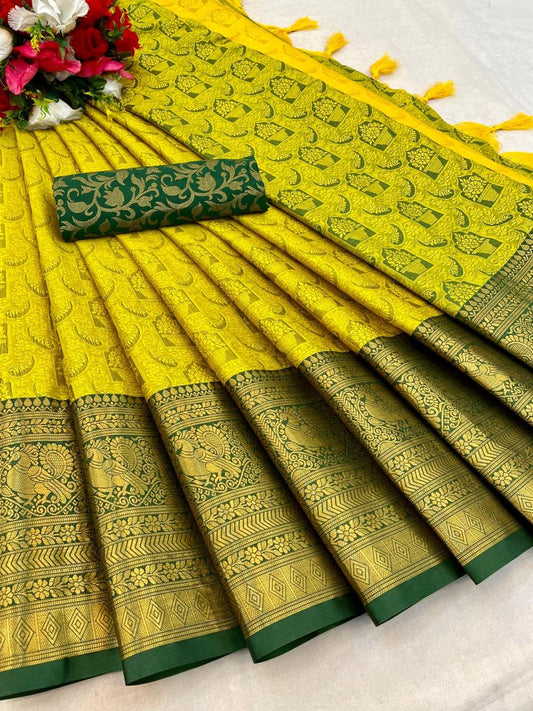 Impressive Rangoli Cotton Blazik Silk Saree