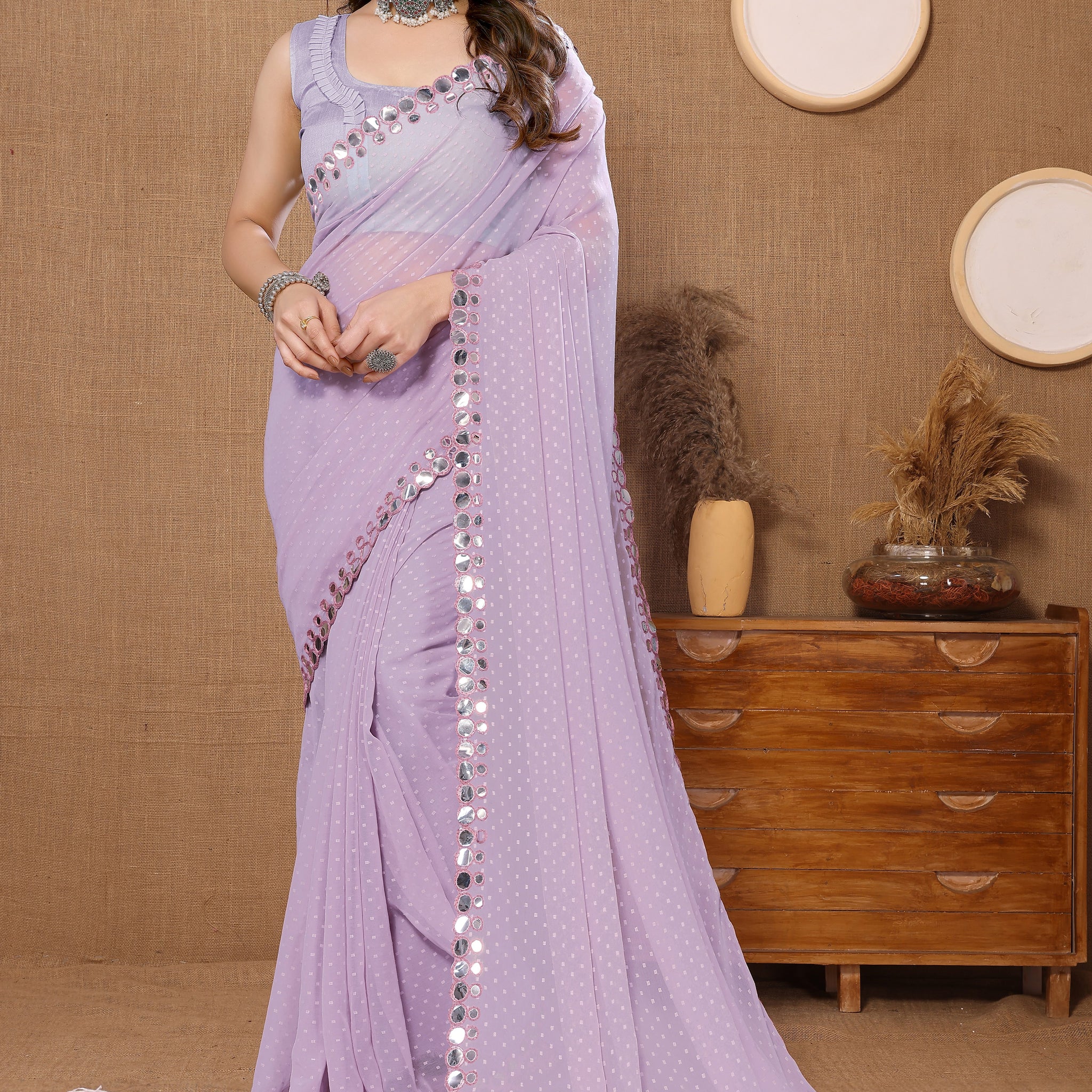 THOUSAND BUTTI BANGLORI Work MIRROR Butti New Blazik  Saree