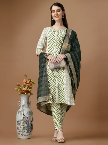 KPD Green Cotton Flex With Printed Work Kurti