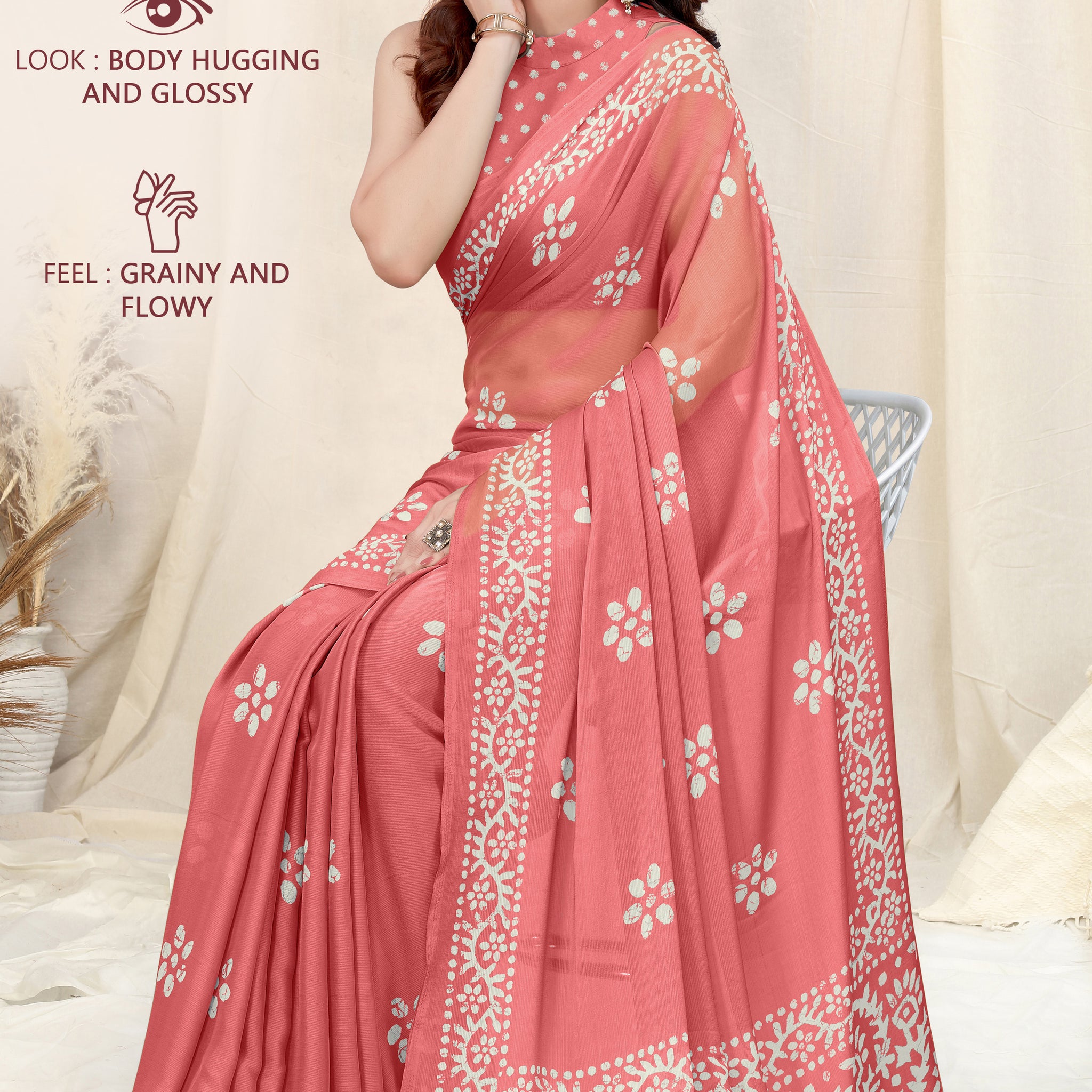 RUHI PRINTED SAREE WITH PRINTED BLOUSE IN CHINON SHIFFON FEBRIC