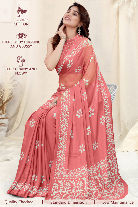 RUHI PRINTED SAREE WITH PRINTED BLOUSE IN CHINON SHIFFON FEBRIC