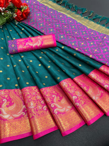 New Design Peacock Butti Cotton Silk Saree